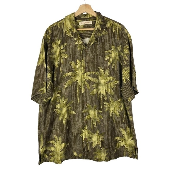 Tommy Bahama Brown & Green Hawaiian Palm Tree Short Sleeve Button Down XL - Picture 1 of 3